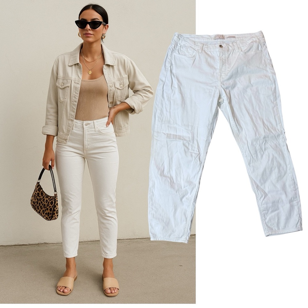 Jen7 By 7 For All Mankind White Cropped Skinny Jean Stretch Chic‎ Pocketed Sz 14